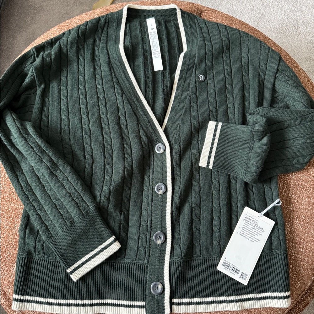 lululemon athletica Forest Green Cable Knit Cardigan